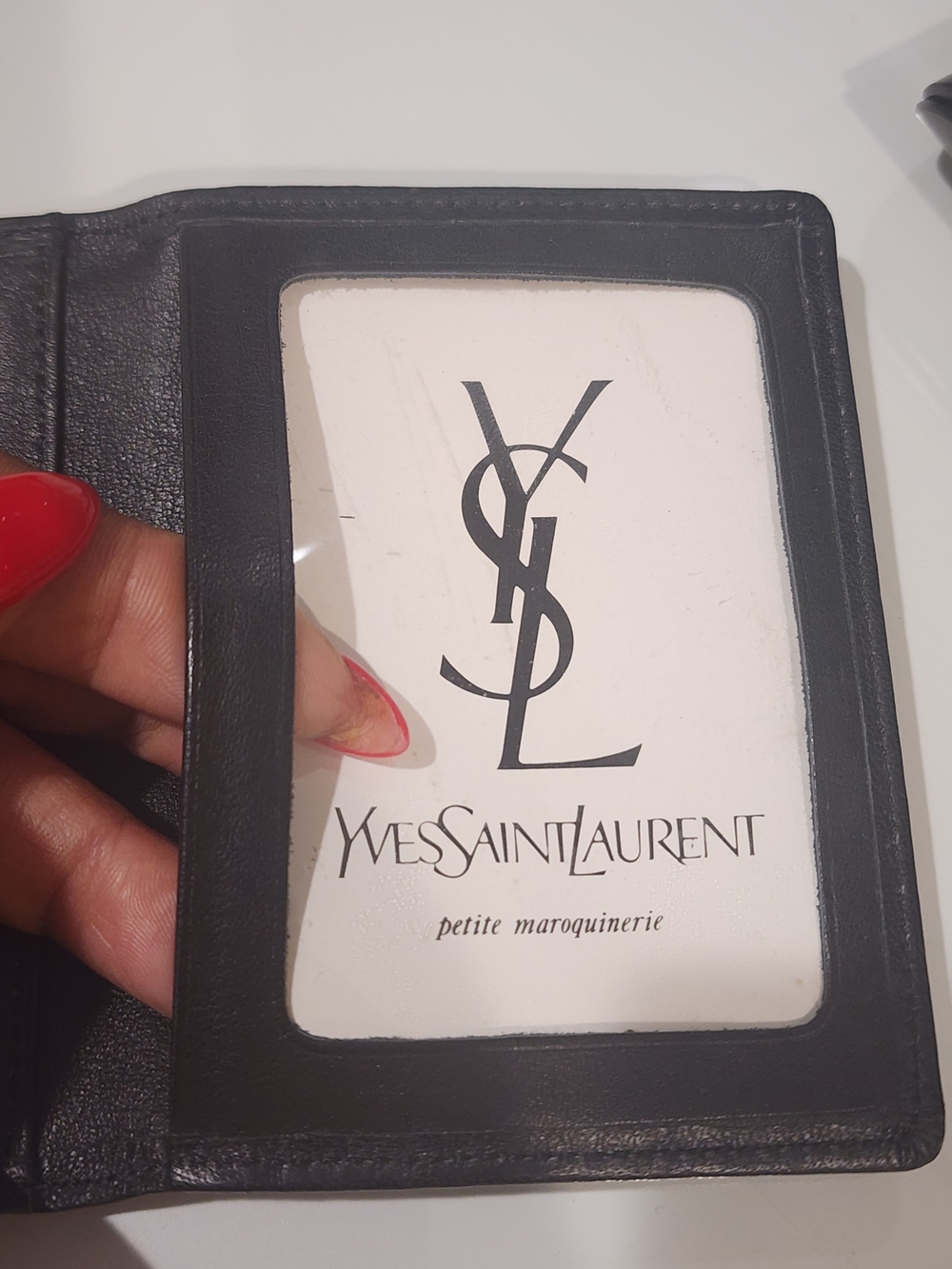 Vintage Yves Saint Laurent Black Compact Leather Women's Wallet with Gold Button - Picture 6 of 11